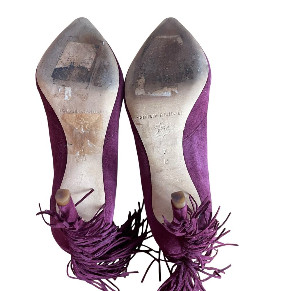 Loeffler Randall Pari Suede Leather Fringed Maroon Wine Pumps Shoes Women's 7B - Picture 7 of 9